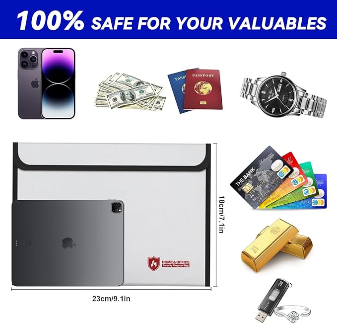 Fireproof Waterproof Document Bag 3000℉ - 2 Pack Fireproof Bags for Cash/Documents with Locking Zipper, Waterproof Money Bag & Passport Holder, Important Document Organizer Pouch
