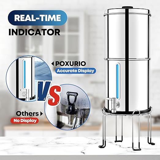 3.5 Gallon Gravity Water Filter System with 3 Stage 0.001μm Ultra-Filtration, Stainless Steel Water Filtration System, Include 3 Filters, Metal Stand&Spigot, Reduce 99.99% Chlorine - 2025 Upgraded