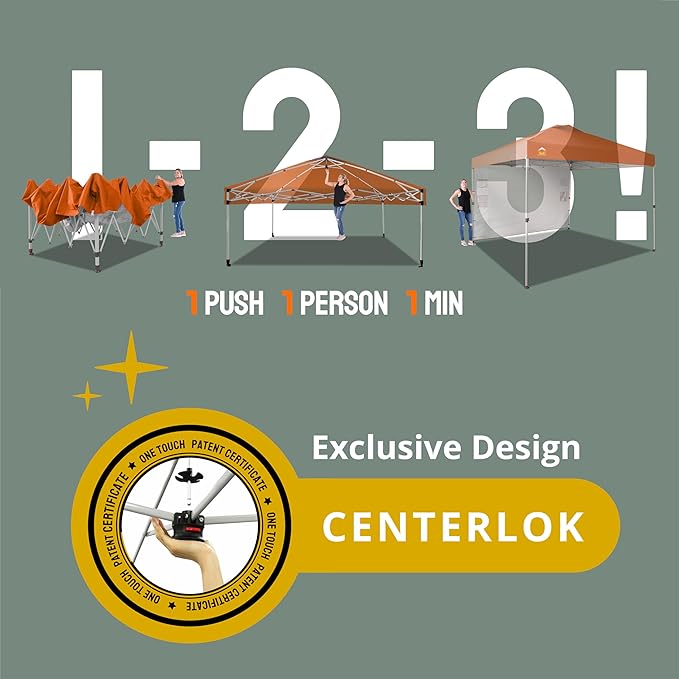 CROWN SHADES 10x10 Pop Up Canopy with 1 Side Wall - Beach Tent with One Push Setup - Outdoor Sun Shade for Events, Parties, Camping - Gazebo with STO-N-Go Cover Bag (Orange)