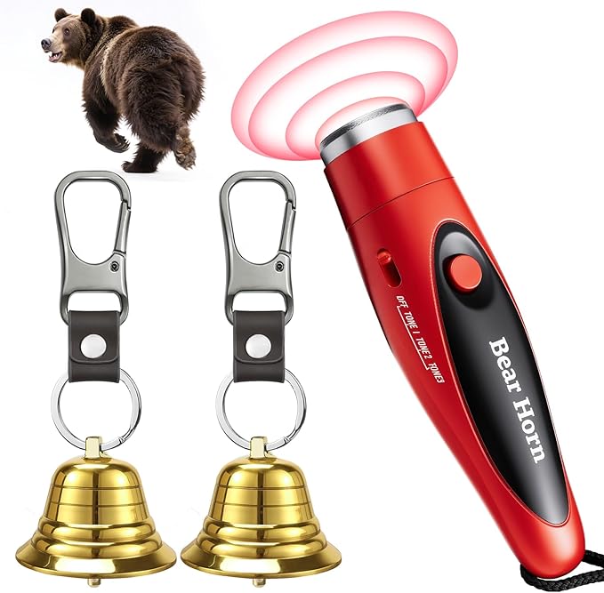 NedFoss Loud Bear Bell Set to Scare Bears, Hiking Essentials for Women, Emergency Whistle and Bear Bells for Hiking, Camping, Biking, Solid Brass Bear Deterrent Hiking Gear Gifts
