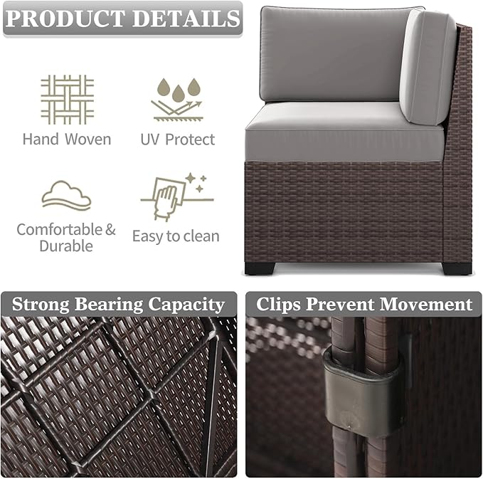 LayinSun 13 Pieces Outdoor Patio Furniture Set with 44" Fire Pit Table Brown Rattan Sectional Sofa Conversation Sets