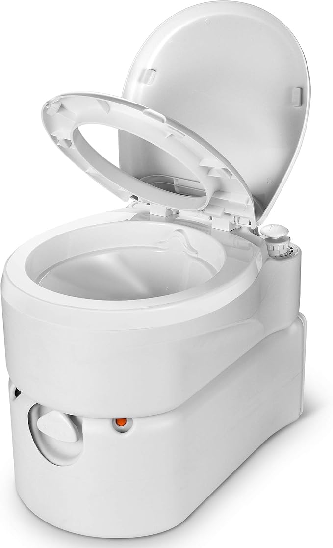 YITAHOME Portable Toilet Integrated 6.3 Gallon, Travel RV Potty with Level indicator, T-type Water Outlets, Anti-Leak Handle Pump, Rotating Spout, for Camping, Boating, Trips (External Water Inlet)