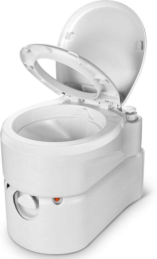 YITAHOME Portable Toilet Integrated 6.3 Gallon, Travel RV Potty with Level indicator, T-type Water Outlets, Anti-Leak Handle Pump, Rotating Spout, for Camping, Boating, Trips (External Water Inlet)