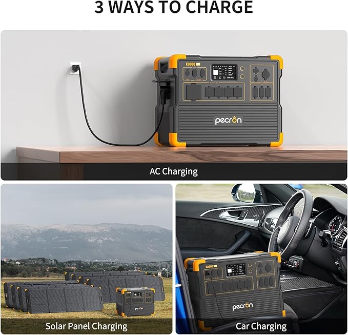 pecron Portable Power Station 3072Wh E3600LFP with 2xEP3000-48V(3072Wh) Expandable to 9216Wh, 5x3600W AC Outlets Power Station, LiFePO4 Battery Backup Solar Generator for RV, Camping, CPAP, Emergency