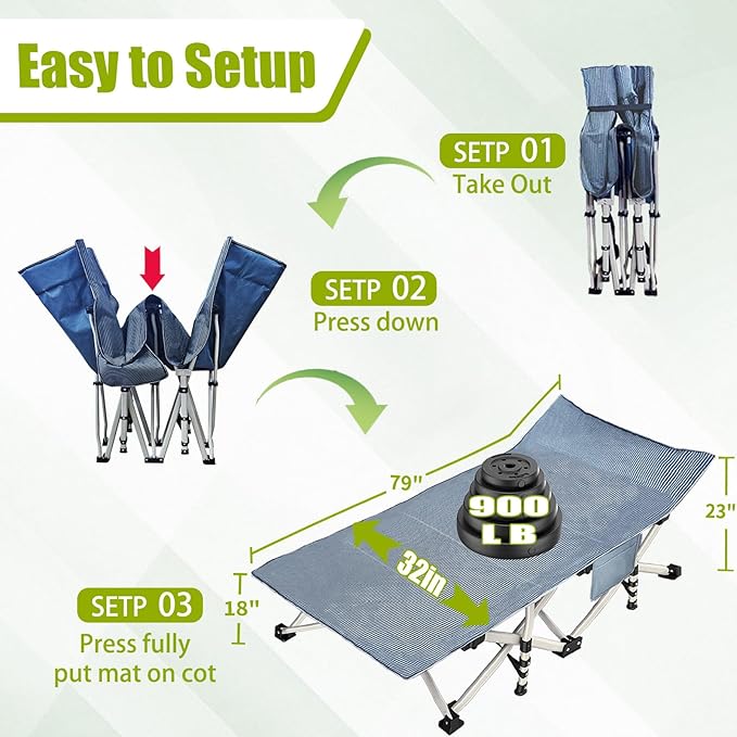 XXL Camping Cot Oversize Cots for Adults Extra Large Cots for Sleeping with Mattress Heavy Duty Camping Bed with Carry Bag Folding Cot for Hiking Camping Indoor Office Nap Vacation Easy to Set up