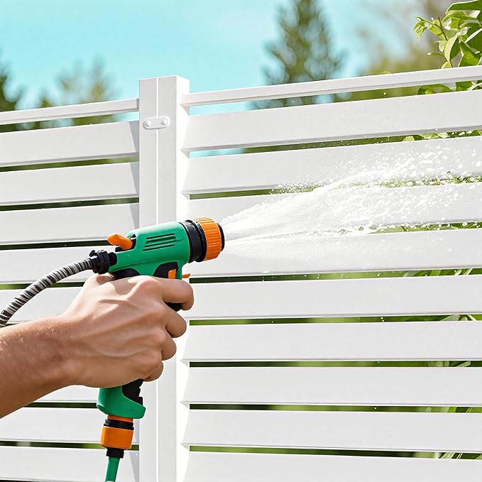 LILYPELLE 38in W x 42in H Air Conditioner Fence, 2 Panels PVC Outdoor Privacy Screen with Metal Stakes, Outside Trash Can Pool Equipment Enclosure Panels Decorative Fences