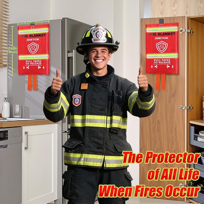 Emergency Fire Blanket Fire Suppression Blanket for Kitchen Fiberglass Fire Blanket Fireproof Blanket Grill Home School Fireplace Car Office Warehouse House Camping Metal Hooks Whistles 40"x40" 5 Pack