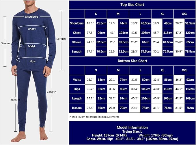 MERINNOVATION Merino Wool Base Layer Set for Men 100% Merino Wool Thermal Underwear Long Sleeve