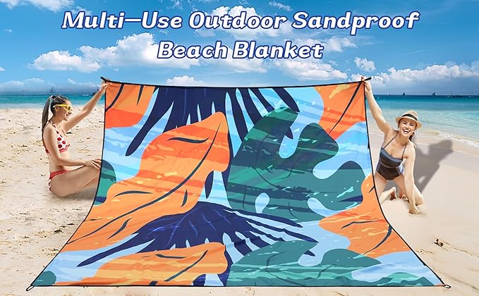 Beach Blanket Waterproof Sandproof Extra Large Beach Mat 79" X 83"/120"x108"for 1-8 Adults Quick Drying Durable Outdoor Picnic Mat for Beach Travel Camping Hiking