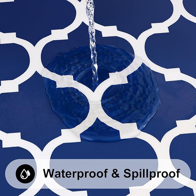 Smiry Rectangle Picnic Table Cover, Waterproof Elastic Fitted Camping Tablecloths for 6 Foot Tables, Wipeable Flannel Backed Vinyl Tablecloth Protector for Indoor, Outdoor (Navy, 36x72 Inches)