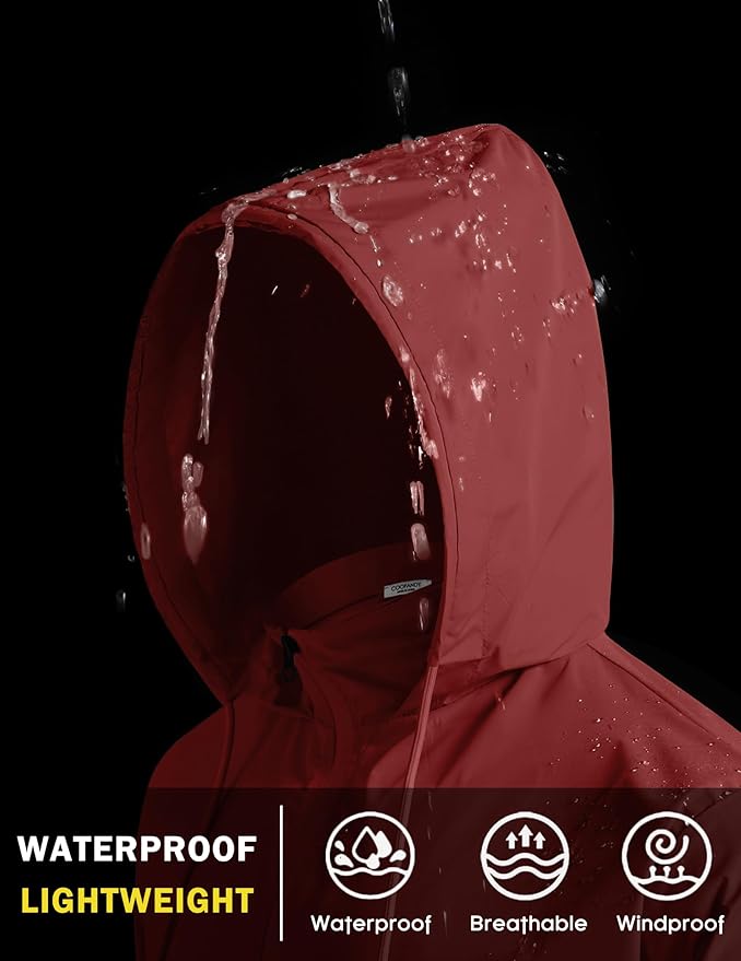 COOFANDY Men's Packable Rain Jacket Lightweight Waterproof Raincoat with Hood Travel Hiking Golf Windbreaker