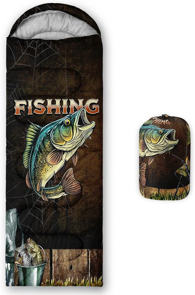 Sleeping Bags for Adults and Kids，3D Printing Camping Sleeping Bag for Girls Boys Lightweight Waterproof Cold/Warm 3-Season，Outdoor Travel with Compression Bags