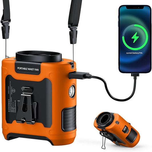 AI Portable Waist Fan Rechargeable 10000mah Belt Shirt Clip On Fan For Body Cooling That Blow Cold Air 5 Speeds Flashlight Up To 40H