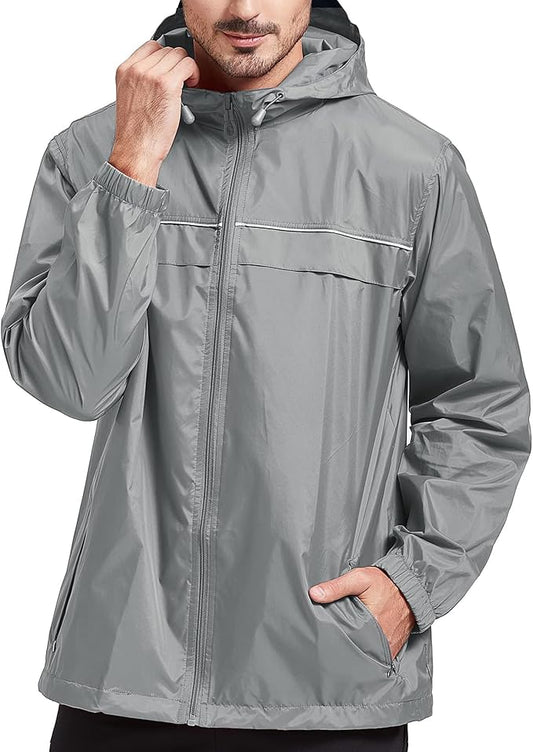 SWISSWELL Rain Jacket Men Waterproof Windbreaker, Lightweight Hooded Raincoat for Daily Casual