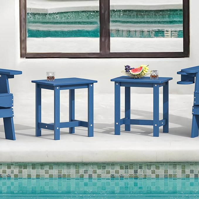 LUE BONA Outdoor Side Table Set of 2, HDPS Small Outdoor Table, Adirondack Side Table,Outside End Table for Patio, Porch, Deck, Weather Resistant/Easy Maintenance/Indoor or Outside Use, Navy Blue
