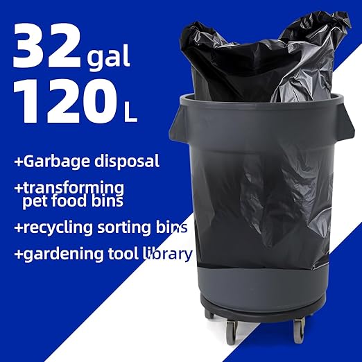 32 Gallon Outdoor Trash Can with Lid and Wheels, Removable Wheels and Sturdy Handle Outdoor Trash Can for Outdoors, Hospitals, Garages, Backyards and Yards (Grey)