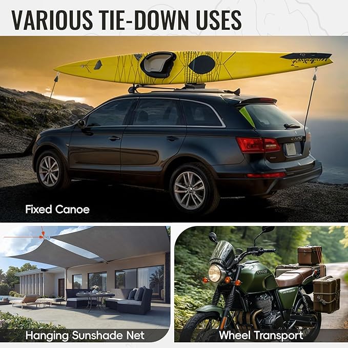 13ft Adjustable Outdoor Windproof Rope Ratchet Strap Tie Down Straps Small Mini Reflctive Paracord Rope Tent Hanger Grow Light Kayak 5/32" Yellow 2 Pack