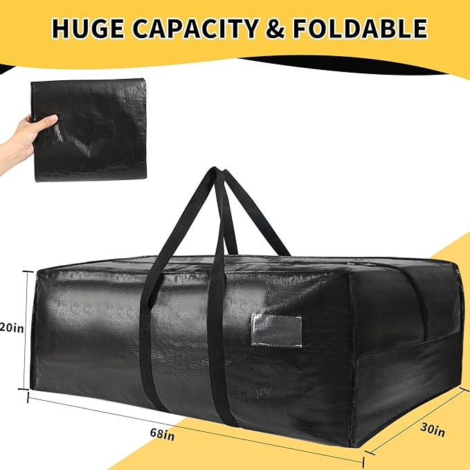 Heavy Duty Extra Large Moving Bags,176 Gallon Jumbo Packing Bags,Huge Moving Storage Bags with Strong Zippers & Carrying Handles,Reusable Big Moving Storage Bags for College Dorm Travel 1Pack