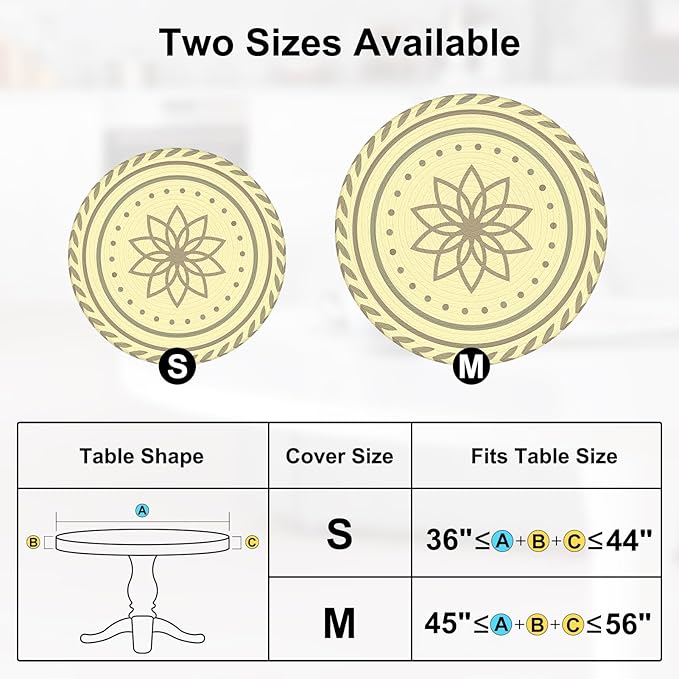 Round Tablecloth Fitted Elastic Table Cover Waterproof Table Cloth for Dinner, Party, Picnic,Camping, Round Table Cover for Indoor Outdoor