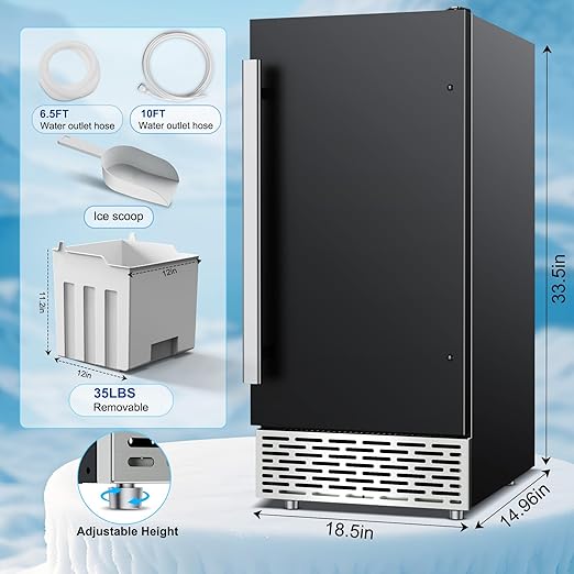 Under Counter Ice Maker, Ice Maker Machine Commercial, 120Lbs/24H with 35lbs Storage Bin, 40Pcs Cubes in 10Mins, Built in Ice Machine for Home Office Commercial, Black-2