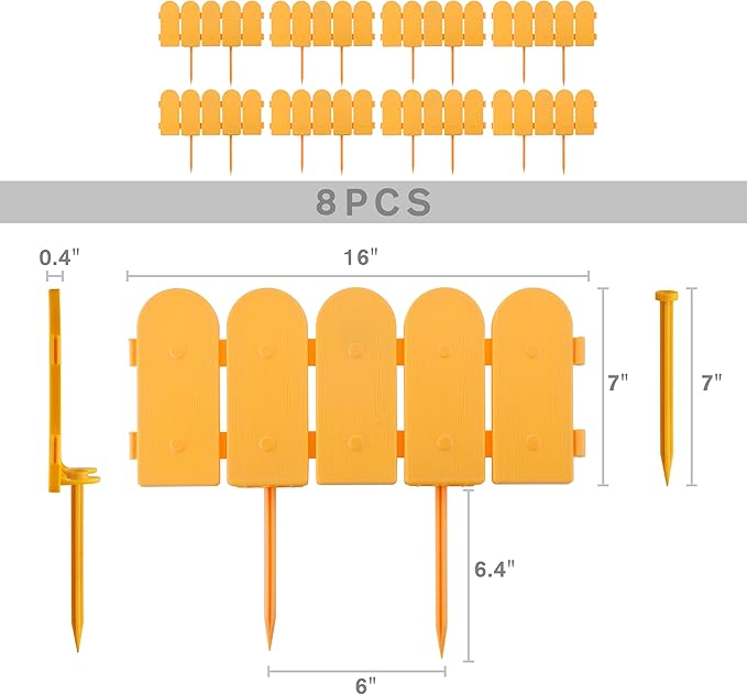 Evelyne Garden Border Edging: Wooden Fence Design - 8pcs Timber Yard Landscaping Fence Liner Lawn Edge Barrier - 10ft Kit of Decorative Lawn Landscape Panels Elements -Landscaping Edging-GMT-10374-C08