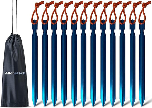 12 Pack Tent Stakes, 7075 Ground Metal Camping Aluminum Tent Pegs, Lightweight Tent Stakes Heavy Duty Spikes Camping Accessories
