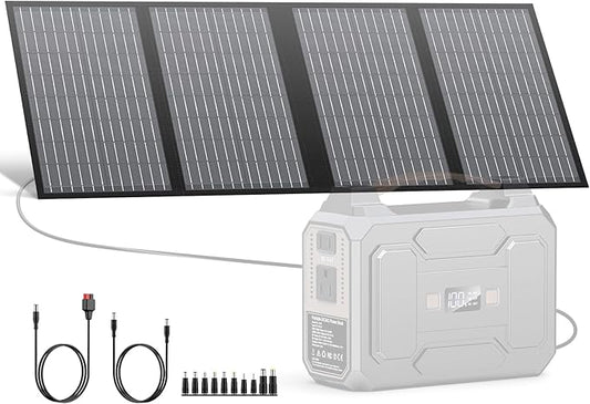 60W Portable Solar Panels, Foldable Solar Panel Charger for Portable Power Station(Under 500W), with Adjustable Kickstands, DC 18V Output, USB 3.0 and Type-C Ports for Camping Van RV Trip