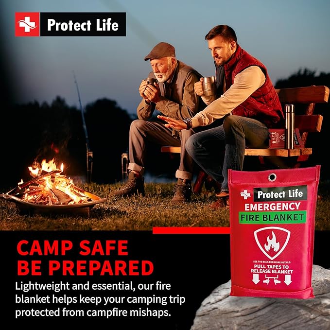 Protect Life Saving Emergency Fire Blankets 1 Pack - 40"x40", Fiberglass Fire Blanket for Home & Kitchen - Fire Suppression or Retardant Tarp - Fire Safety Kit for Car or Camping