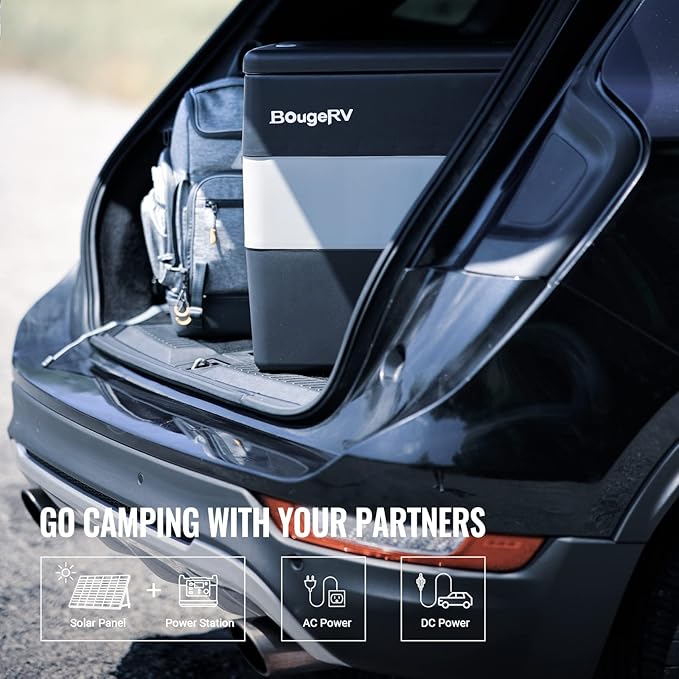 BougeRV 12V Portable Refrigerator 53 Quart Car Freezer Fridge Electric Cooler12V/24V DC 110~240Volt AC for Camping (Included: 53Qt Insulated Cover)