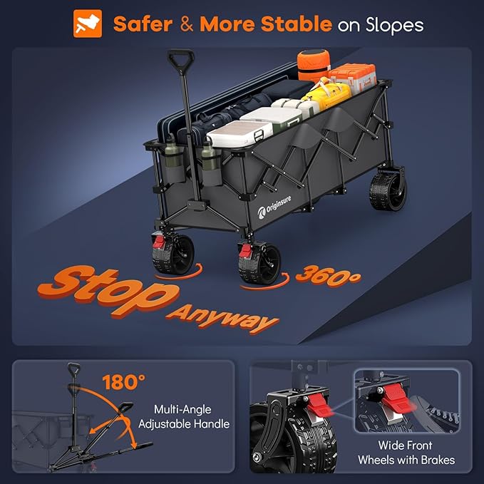 48" L Collapsible Wagon Cart Foldable, 560LB Weight Capacity 300L Heavy Duty Folding Beach Wagons with Big All-Terrain Wheels, Utility Carts for Groceries, Shopping, Camping, Sports - Grey