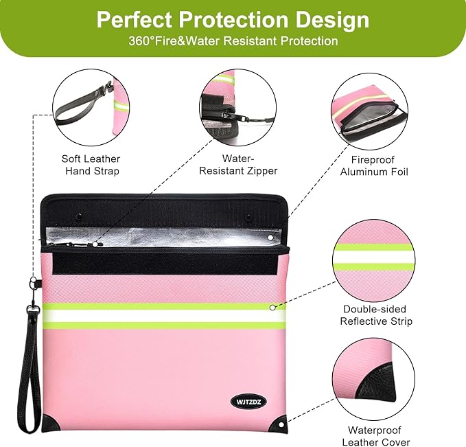 Upgraded Fireproof Money Bag, 10 Layers of Heat Insulated Materials, 6500F Fireproof, Waterproof Zipper, Reflective Strip, Document Bag with Handle for Cash, Important Documents