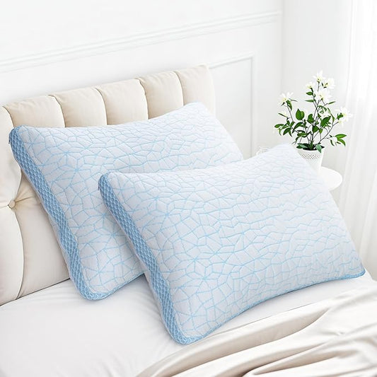 Shredded Memory Foam Pillow, Bed Pillows for Sleeping on Back, Stomach and Side Sleeper, Adjustable Pillows Queen Size with Washable Cover (Queen - 2 Packs)