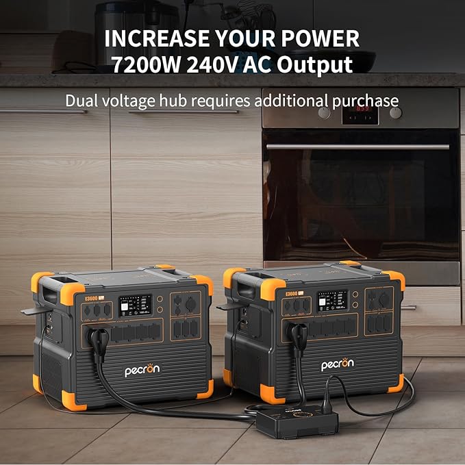 pecron Portable Power Station 3072Wh E3600LFP with 4xEP3000-48V(3072Wh) Expandable to 15360Wh, 5x3600W AC Outlets Power Station, LiFePO4 Battery Backup Solar Generator for RV, Camping, CPAP, Emergency