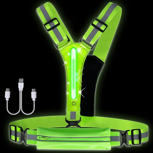 LED Safety Wristband Lights - Rechargeable Light Up Arm Ankle Band Kids Magic Slap Glow Bracelets Reflective Belt High Visibility for Night Cycling Walking Joggers Running Gear