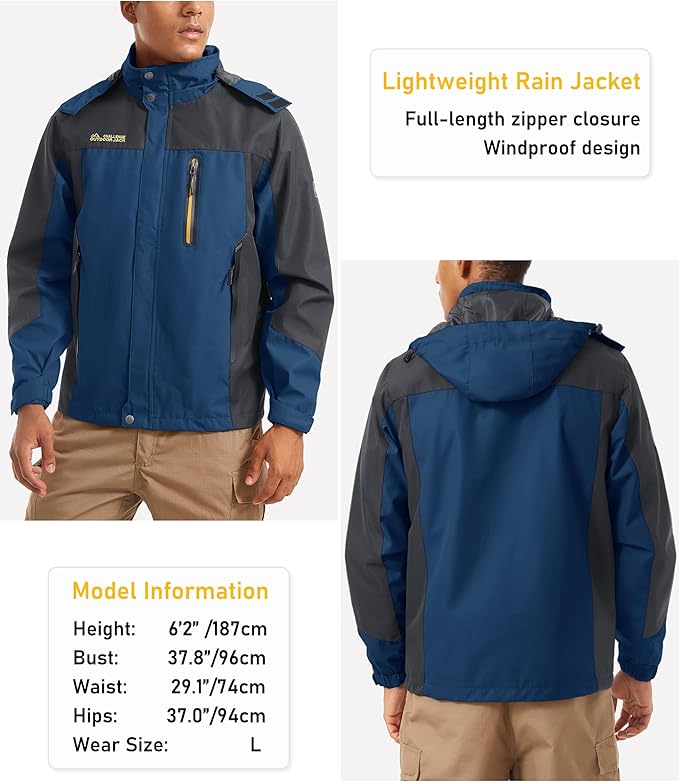 MAGCOMSEN Men's Hooded Windproof Water Resistant Rain Jacket Windbreaker 5 Pockets for Hiking,Fishing,Travel