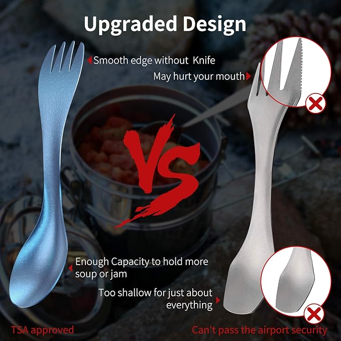 OUTXE 2-Pack Titanium Ultra Lightweight Camping Utensil, Eco-Friendly Spork for Backpacking, Hiking, Outdoors Ice-Crystal Blue.