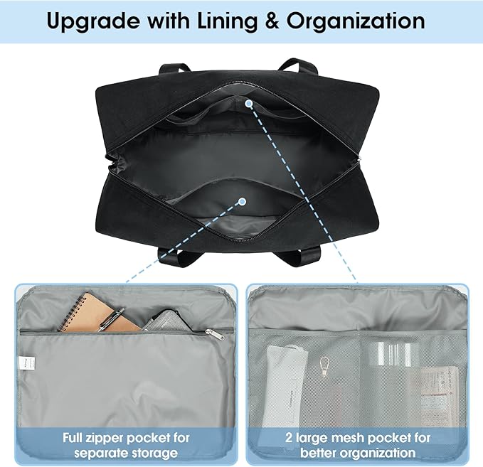 For Spirit Airlines Personal Item Bag 18x14x8 Foldable Travel Duffel Bag Underseat Carry on Luggage for Women and Men 30L (Black)