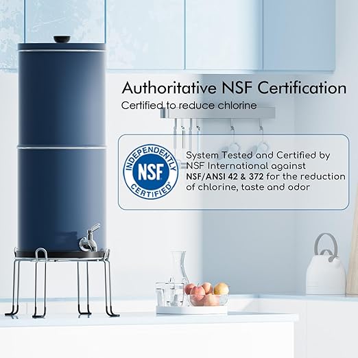 Purewell 3-Stage 0.01μm Ultra-Filtration Gravity Water Filter System, NSF/ANSI 42&372 Certification, 304 Stainless Steel Countertop System with 2 Filters and Stand, Reduce 99% Chlorine, 2.25G, PW-OB