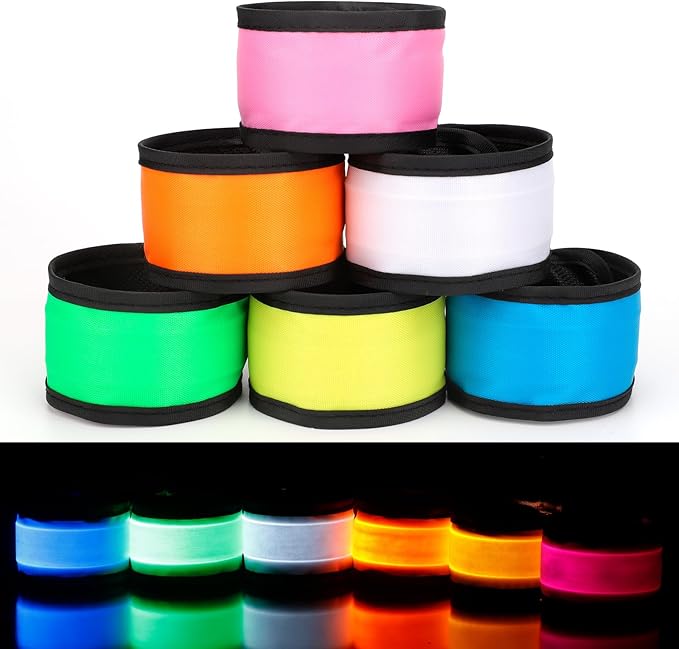 Dilabnba 6PCS Led Light Up Slap Wristband for Running Night Safety, Glow in The Dark Slap Bracelets Arm Band Reflective Strips for Cycling Walking Concert Camping Party