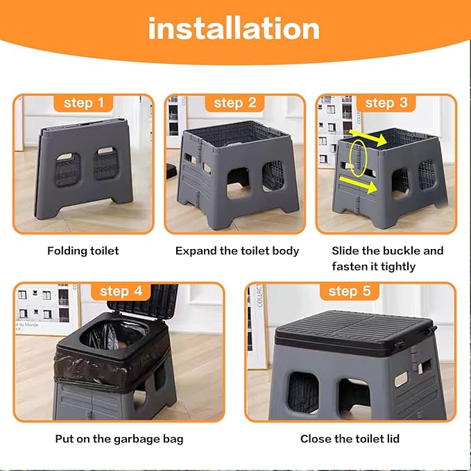 Portable Camping Toilet for Adults - Portable Folding Toilet with Lid,Travel Portable Potty for Adults,Porta Potty Car Toilet,Grey