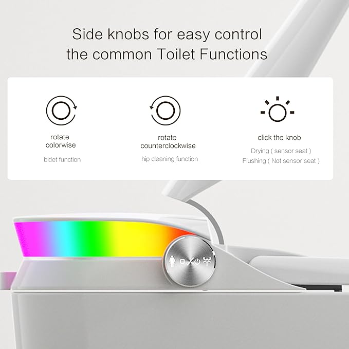 Smart Toilet, One Piece Bidet Toilet for Bathrooms, Toilets with Warm Water Sprayer & Dryer, Foot Sensor Operation, Heated Bidet Seat, Tankless Toilets with Fahrenheit LED Display