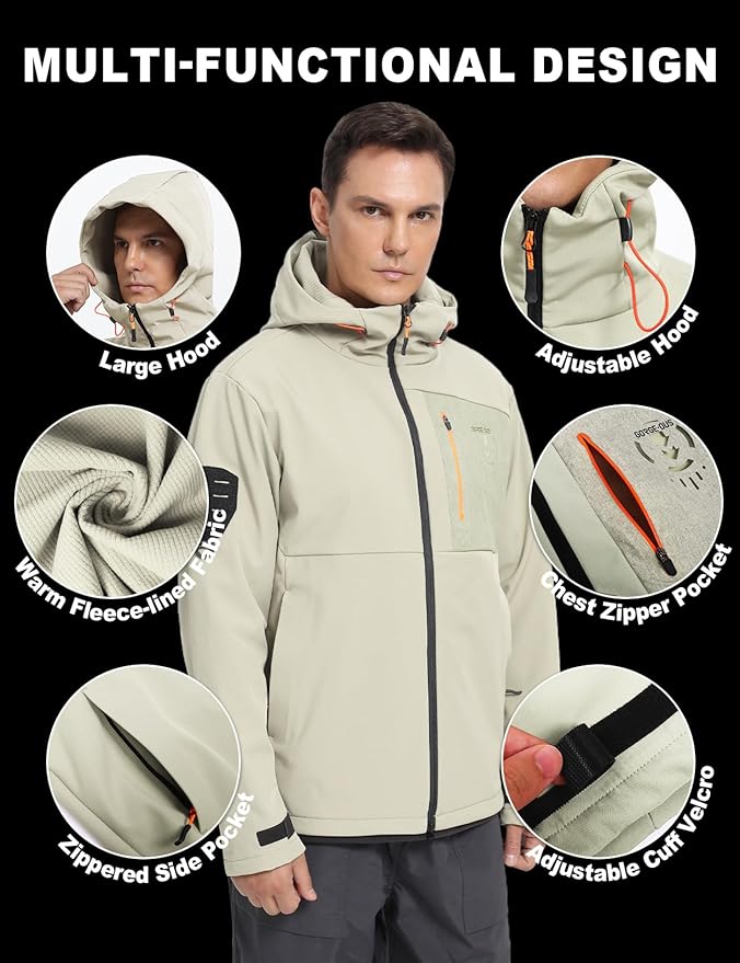 GEMYSE Men's Lightweight Rain Jacket Waterproof Raincoat Hooded Softshell Windbreaker for Outdoor Hiking Travel