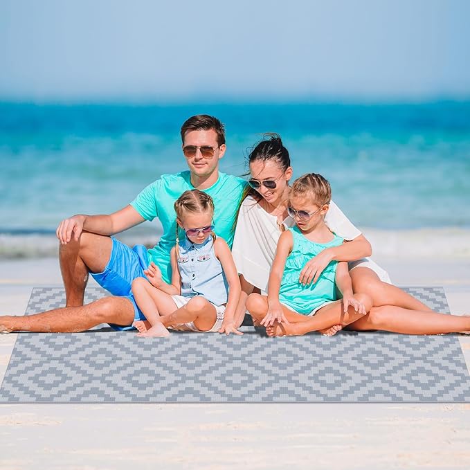 Reversible Rugs Plastic Rug Outdoor Rug Lightweight Outside Mats Modern Outdoor Rug for Patio Portable Mats for RV Backyard Deck Picnic Beach, 6' x 9' Gray