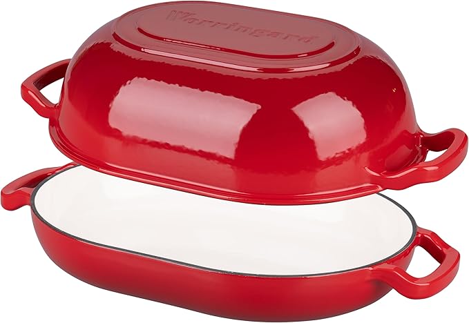 Enameled Cast Iron Sourdough Bread Oven, Dutch Oven, Loaf Cast Iron Bread Pan for Homemade Bread Baking, Meatloaf Pan with Lid, 7QT, Red
