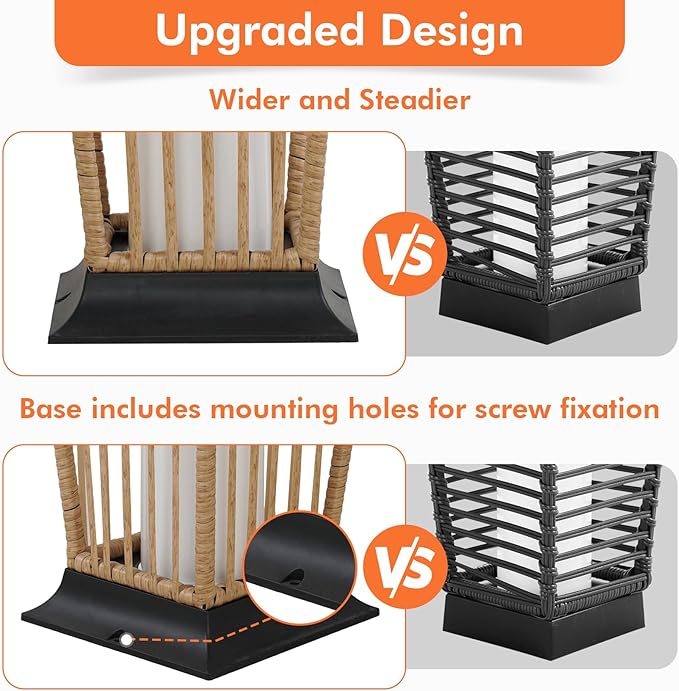 Grand patio 2-Piece Outdoor Floor Lamp Solar Powered Lantern Waterproof Wicker Boho Deck Lights for Garden Porch Decor, Large Taurus