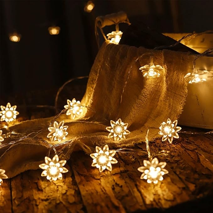USB & Battery Operated Flower Fairy Lights, 10ft 30 LED Twinkle Diwali Soft Rubber Lotus Floral Lamps with Timer for Kids' Room Garden Patio Christmas Easter Tree Wall Hanging Decor, Warm White
