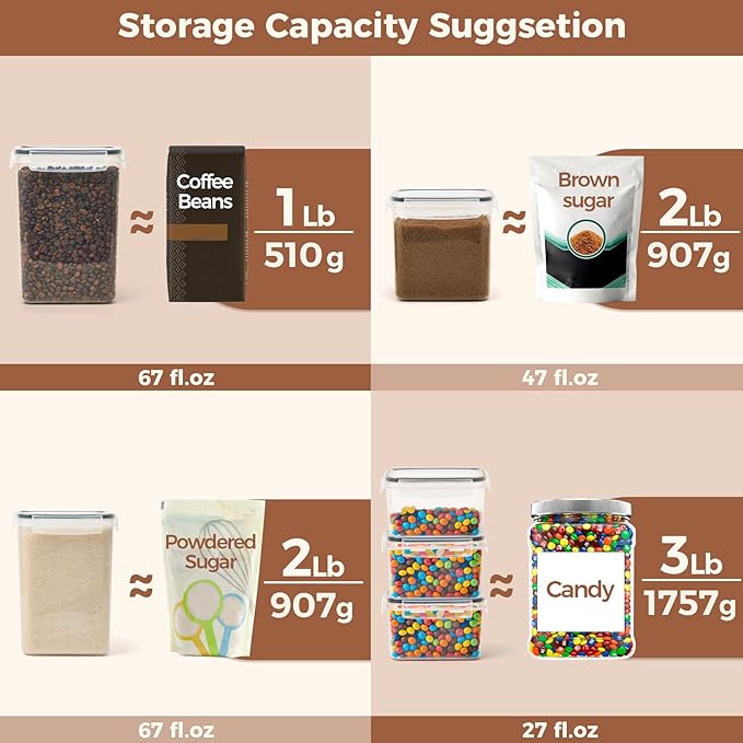 ComSaf Food Storage Containers with Lids Set of 3 (2L/67oz) (1.4L/47oz) (0.8L/27oz), Airtight Food Storage Containers, Plastic Canisters Sets for Kitchen, Pantry Organizers for Sugar, Cereal and Snack