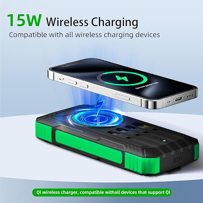 Solar Charger Power Bank 49800mAh Wireless Portable Phone Charger, 22.5W QC3.0 Fast Charging Built in 4 Cables with USB C 6 Outputs & 2 Inputs for All Cell Phone