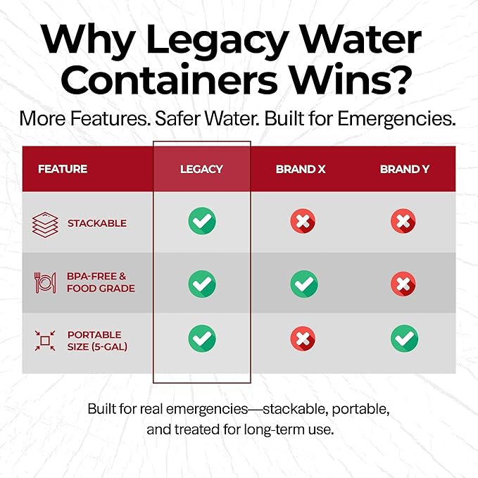 Emergency Water Storage Containers - 5 Gallons Each Water Storage Tank w/Lids + Spigot - Water Storage Container, Emergency Water Container, Survival Storage Tank - Stackable (5 Gallons (1 Tank)