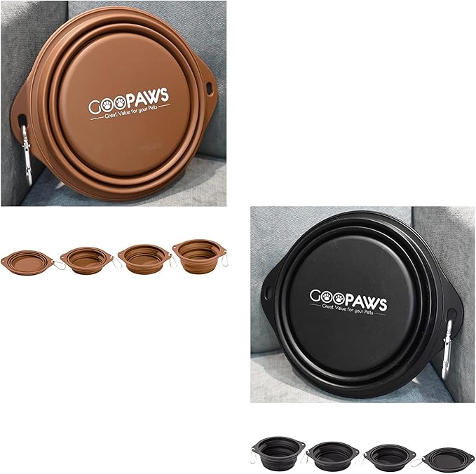 Silicone No Spill Collapsible Travel Dog Bowl, 2 Pack No Plastic Rim Pet Water Bowls, Portable Leak-Proof Pet Feeding Bowls